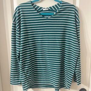 COLZA Green and White Striped Top